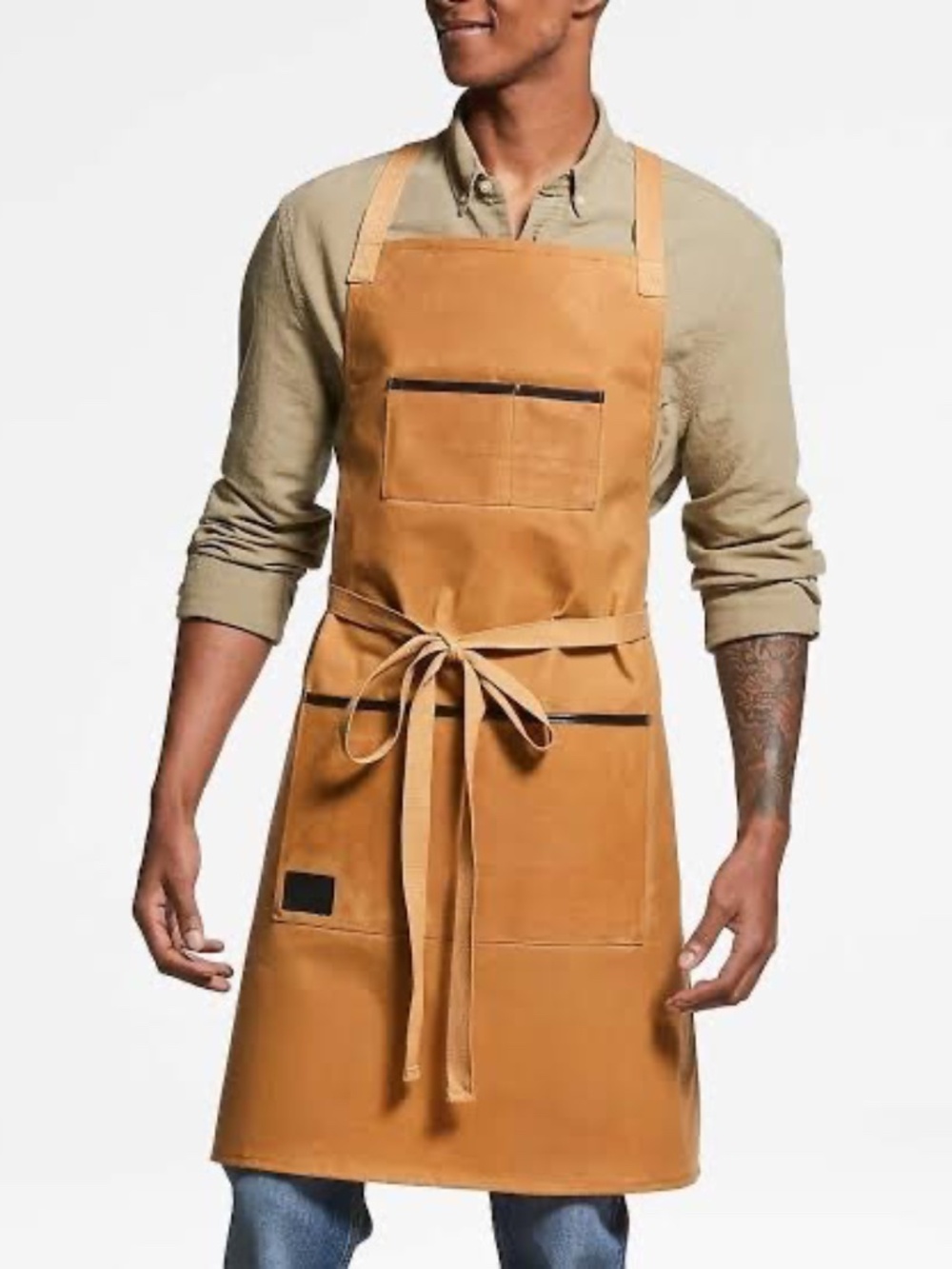 NWT! Crate & Barrel x Shinola Mackinac Waxed Canvas Apron | Tan Leather Trim | S